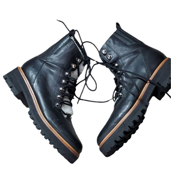 Marc Fisher Lizzie Black Leather Combat Boots - Picture 1 of 8